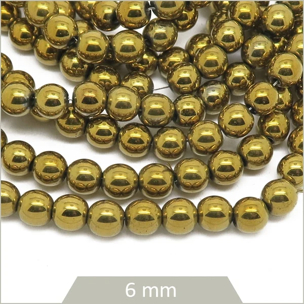 Env. 68 perles hématite rondes 6 mm dorées, forme de billes pour colliers
