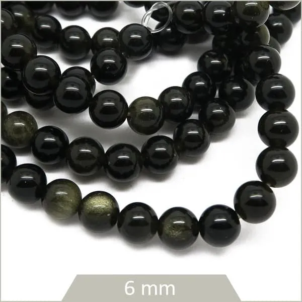 Env. 58 perles rondes en Obsidienne dorée, 6 mm