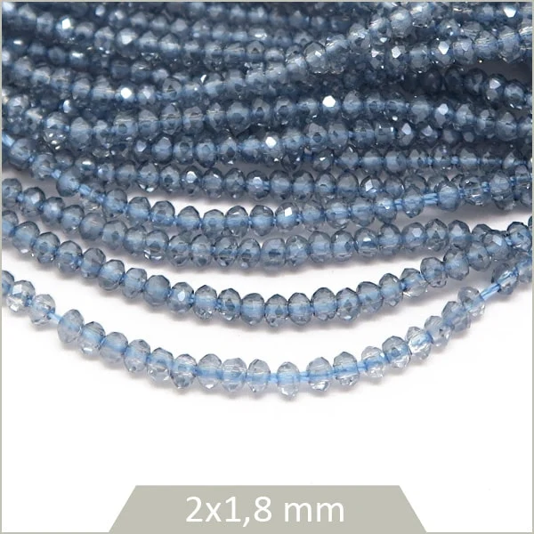 Env. 220 perles de verre donut 2x1,8 mm, bleu irisé