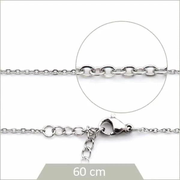 10 colliers 60 cm chaîne maillon ovale fin acier inoxydable