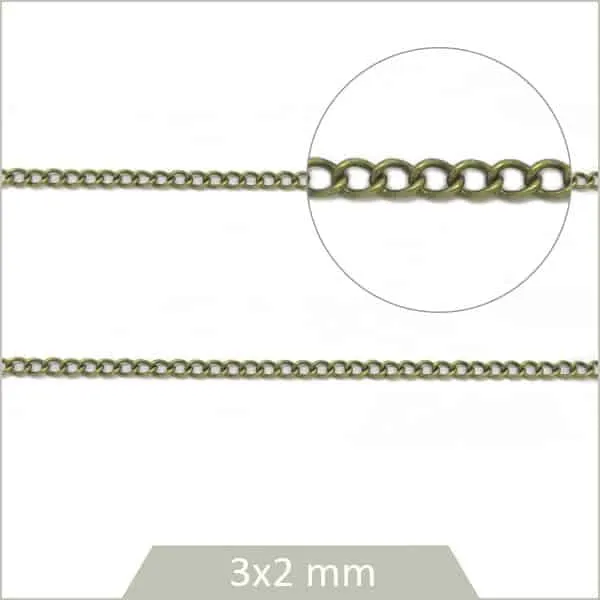 1 m de chaîne gourmette couleur bronze 3x2 mm