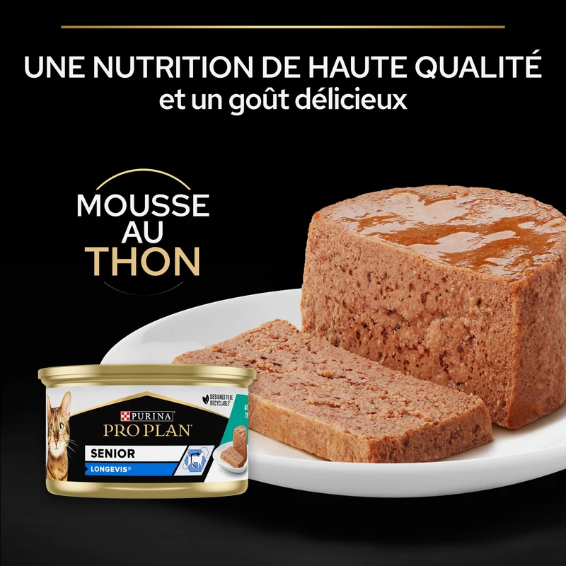 PRO PLAN Longevis Senior en mousse au thon - Pâtée pour chat