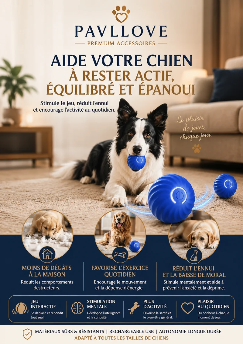 Balle Interactive pour Chien Rechargeable USB-C – Jouet Automatique Intelligent Pavllove®