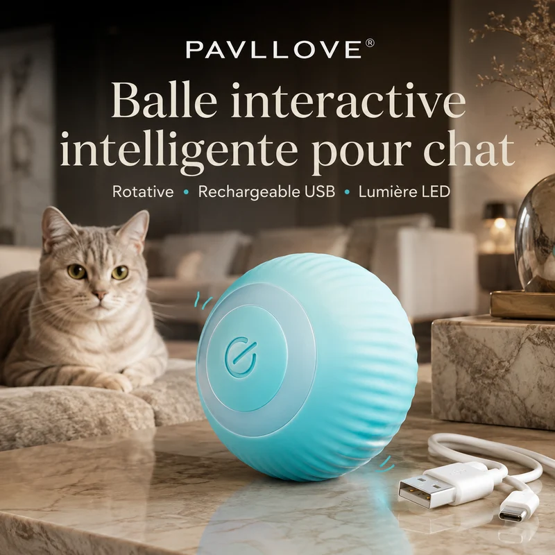 Balle Interactive pour Chat Rechargeable USB LED 360°