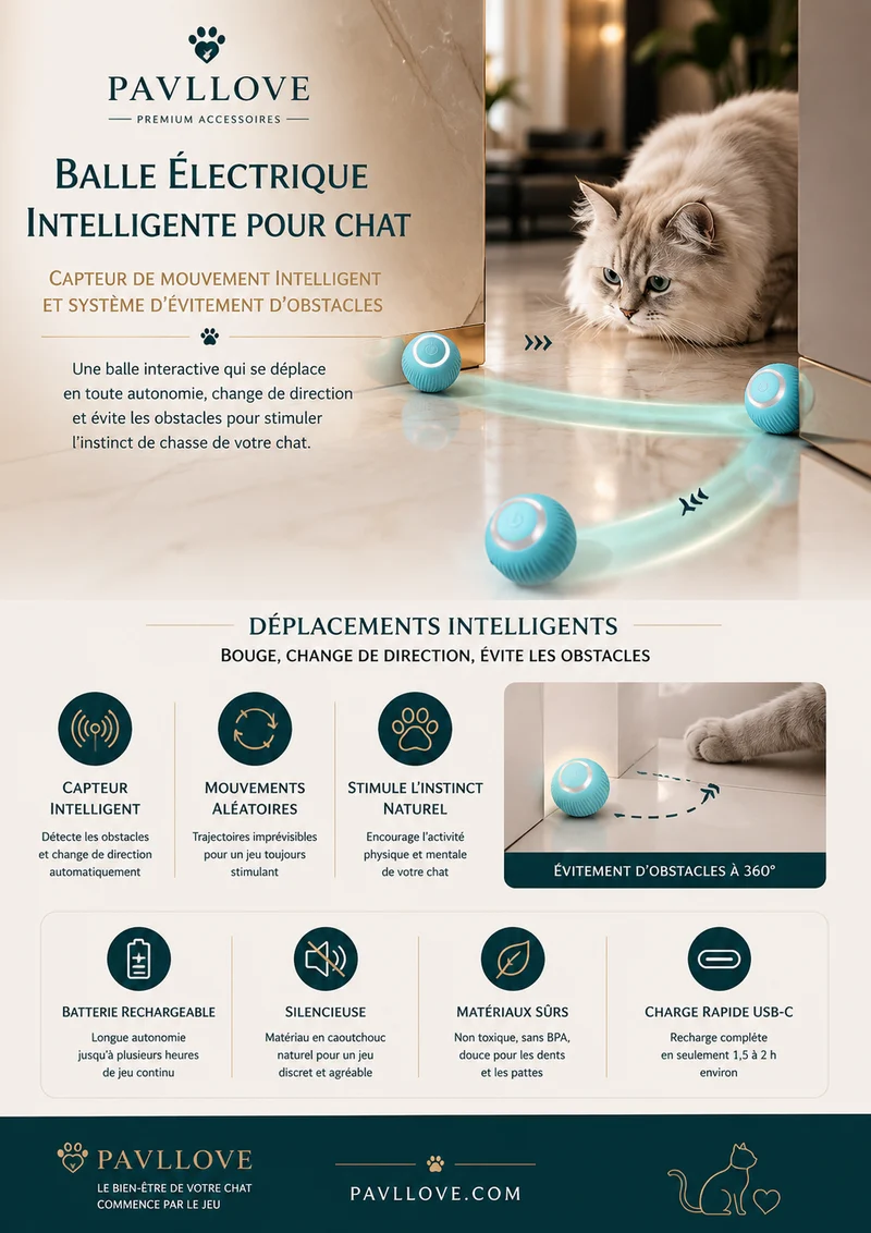 Balle Interactive pour Chat Rechargeable USB LED 360°