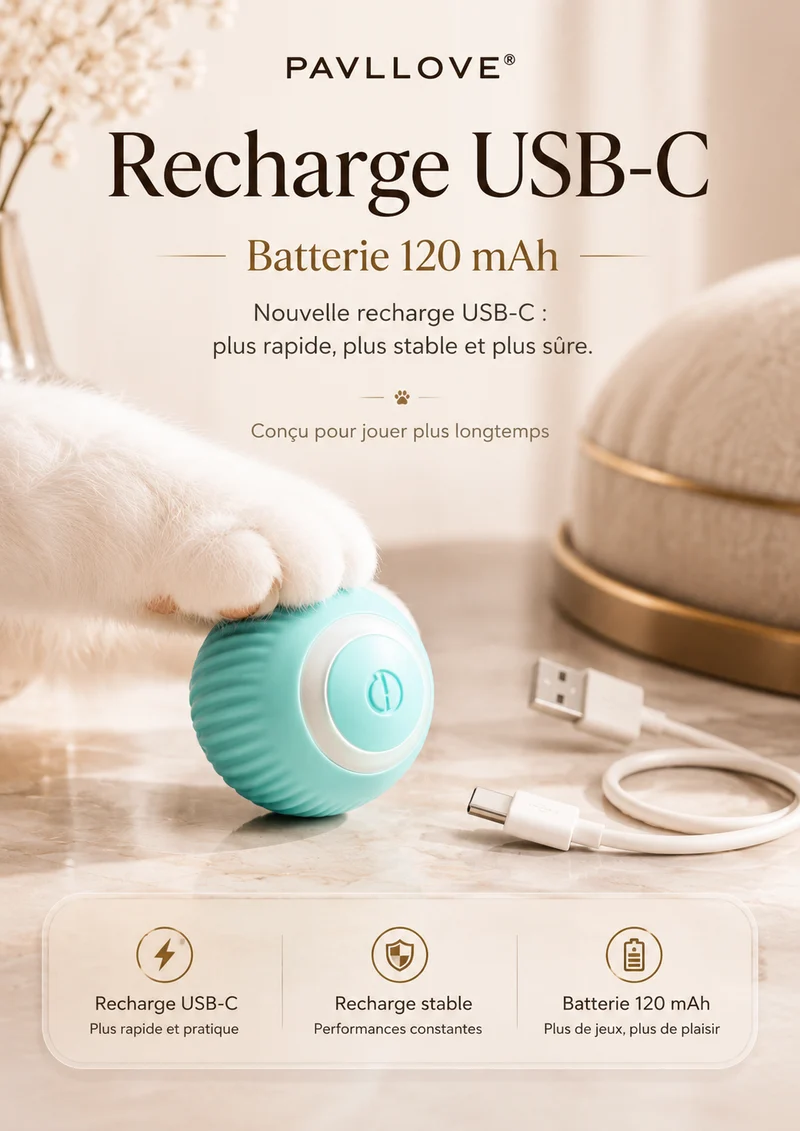 Balle Interactive pour Chat Rechargeable USB LED 360°
