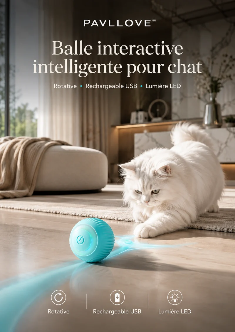 Balle Interactive pour Chat Rechargeable USB LED 360°