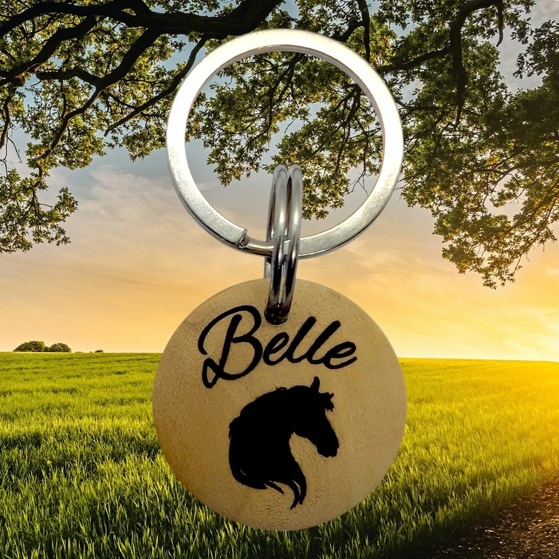 Médaille d'identification pour chien en Bois verni | motif cheval