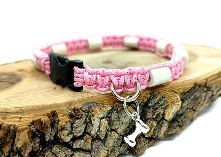 Collier anti-tiques pour chien en céramique EM - Rose METALLIC 1cm