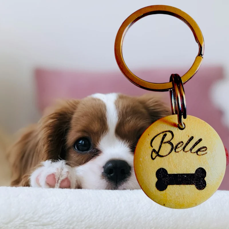 Médaille d'identification pour chien en Bois verni | motif os