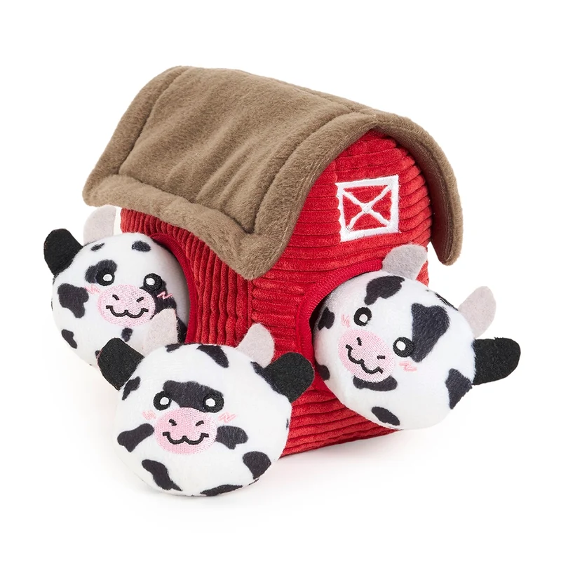 Peluche de flair Grange et Vaches – Jouet d'occupation pour chien – ZippyPaws® Burrow™