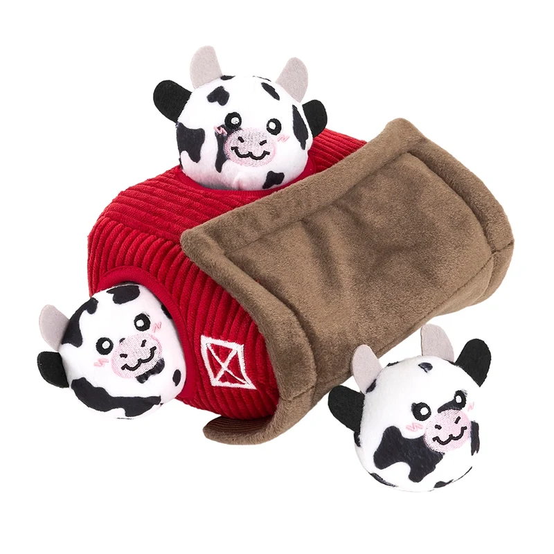 Peluche de flair Grange et Vaches – Jouet d'occupation pour chien – ZippyPaws® Burrow™