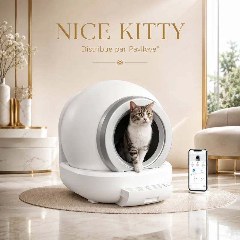 Litière Automatique Autonettoyante Nice Kitty V2 Pavllove – Bluetooth, Application & Anti-Odeurs