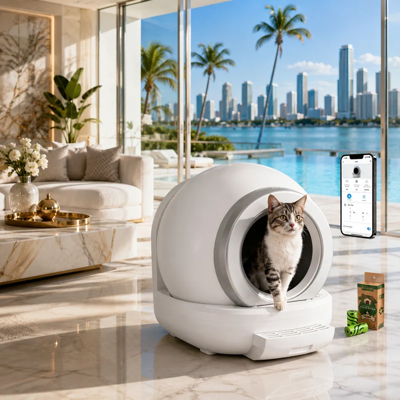 Litière Automatique Autonettoyante Nice Kitty V2 Pavllove – Bluetooth, Application & Anti-Odeurs