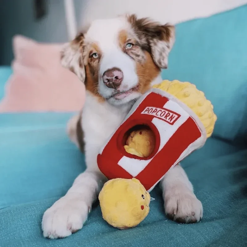 Peluche de flair Seau à Popcorn 🍿- Jouet d'occupation pour chien