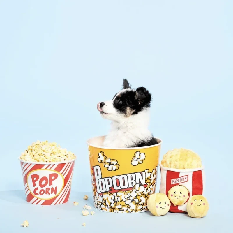 Peluche de flair Seau à Popcorn 🍿- Jouet d'occupation pour chien
