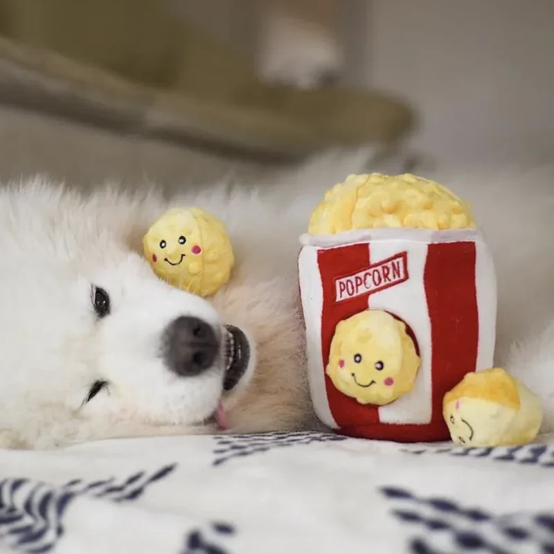 Peluche de flair Seau à Popcorn 🍿- Jouet d'occupation pour chien