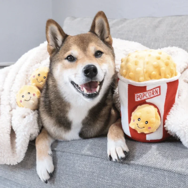 Peluche de flair Seau à Popcorn 🍿- Jouet d'occupation pour chien