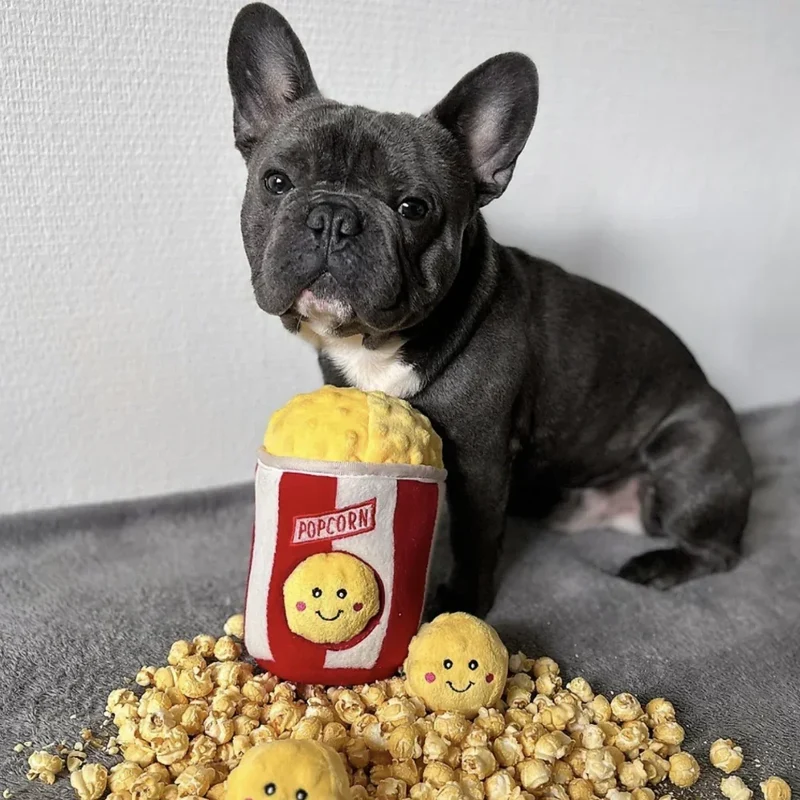 Peluche de flair Seau à Popcorn 🍿- Jouet d'occupation pour chien
