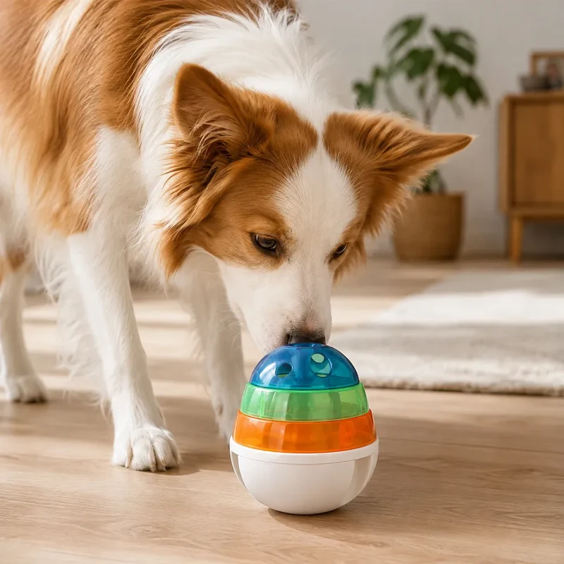 Distributeur de croquettes anti-glouton rotatif pour chien