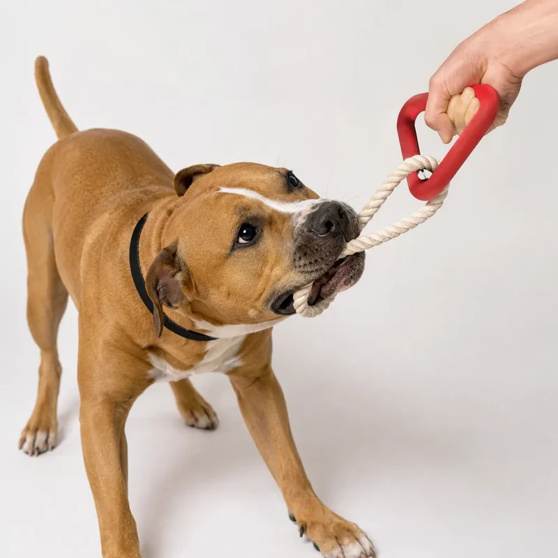 Jouet triangle en caoutchouc naturel et corde pour chien