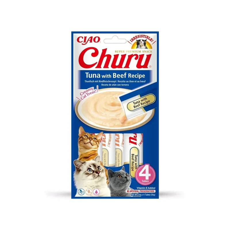 Churu Thon & Boeuf – Sticks crémeux pour chat – 4 tubes de 14g