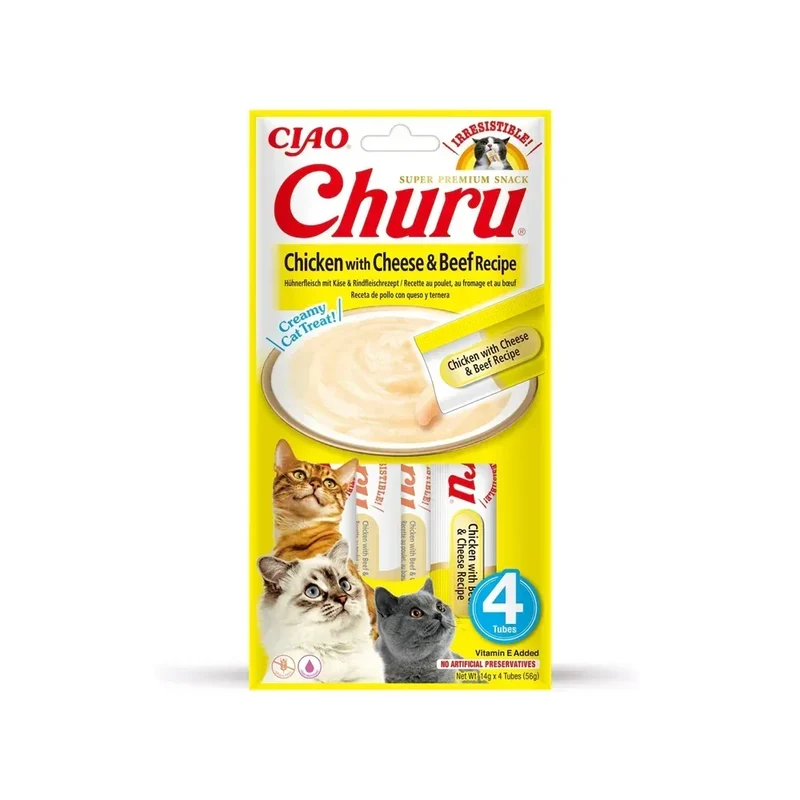 Churu Poulet, Boeuf & Fromage – Sticks crémeux pour chat – DDM passée – Les Disgracieux