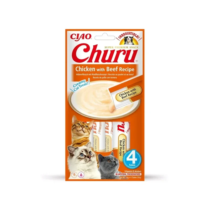 Churu Poulet & Boeuf – Sticks crémeux pour chat – 4 tubes de 14g