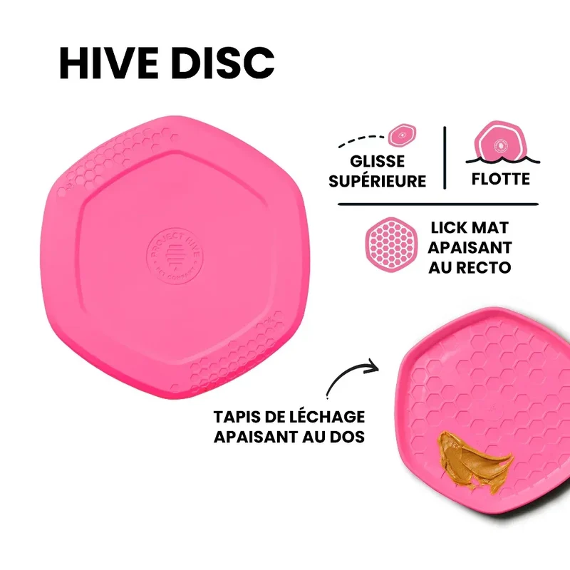 Hive Disc – Frisbee à lancer et tapis de léchage – Jouet flottant pour chiens