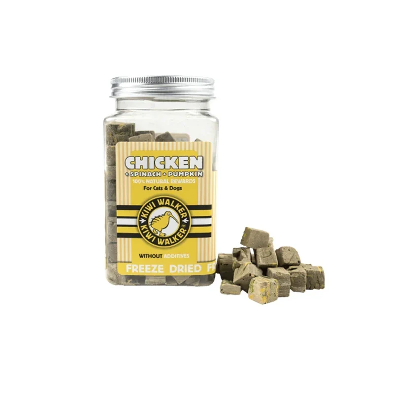 Friandises de travail pour chien & chat – Poulet, épinard & citrouille – Kiwi Walker – 100g