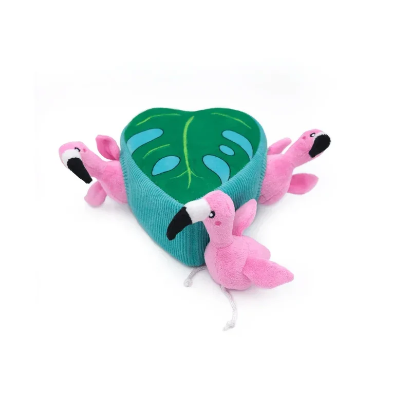 Peluche de flair Flamants rose et Monstera 🦩🌿 - Jouet d'occupation pour chien – ZippyPaws® Burrow™