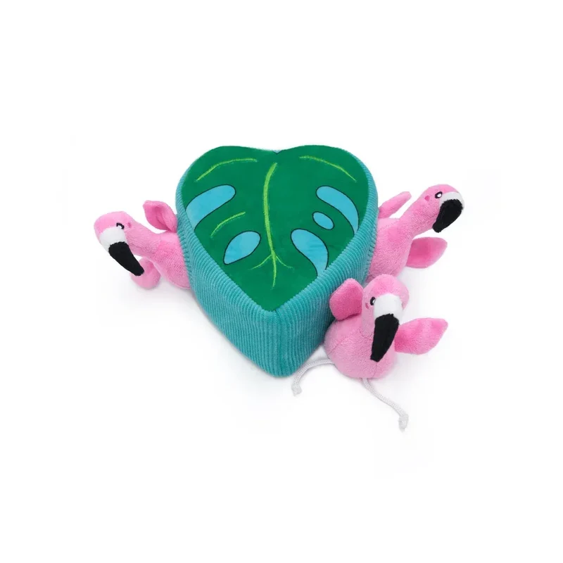 Peluche de flair Flamants rose et Monstera 🦩🌿 - Jouet d'occupation pour chien – ZippyPaws® Burrow™