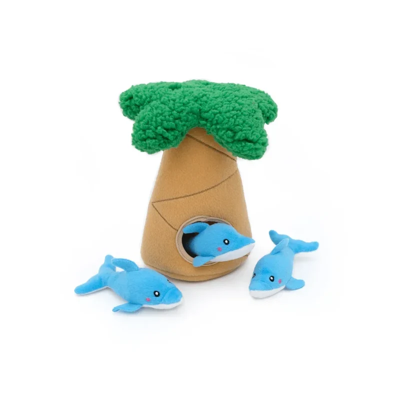 Peluche de flair Dauphins et palmier 🐬🌴 - Jouet d'occupation pour chien – ZippyPaws® Burrow™