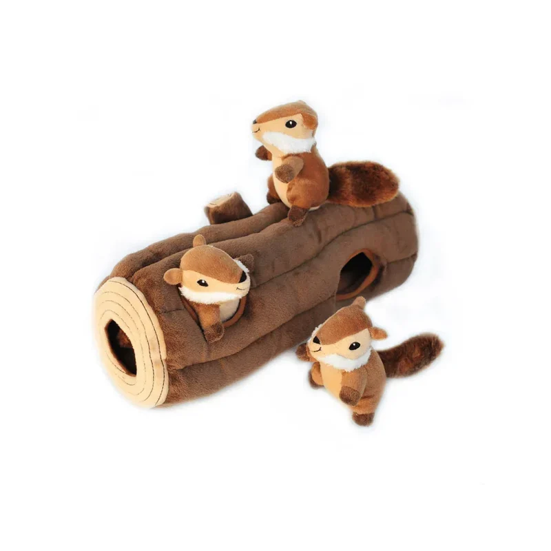 Peluche de flair XXL Bûche et tamias 🪵🐿️ - Jouet d'occupation pour chien – ZippyPaws® Burrow™ Chipmunks Log
