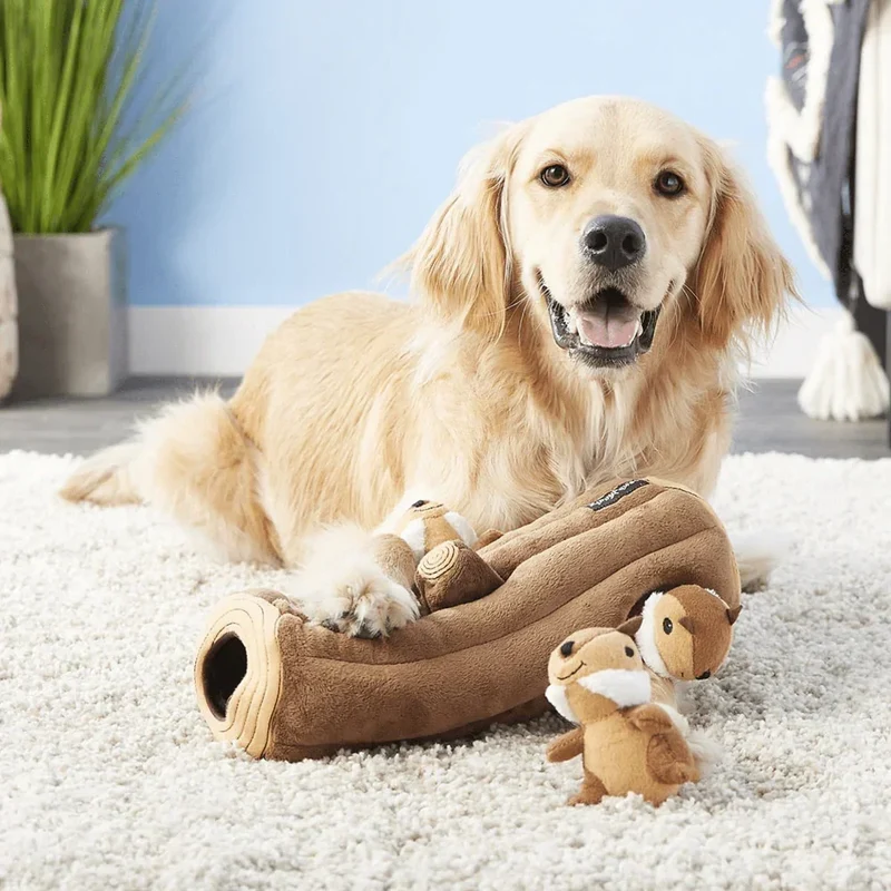 Peluche de flair XXL Bûche et tamias 🪵🐿️ - Jouet d'occupation pour chien – ZippyPaws® Burrow™ Chipmunks Log