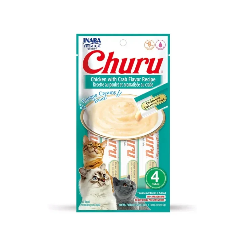 Churu Poulet & Crabe – Sticks crémeux pour chat – 4 tubes de 14g