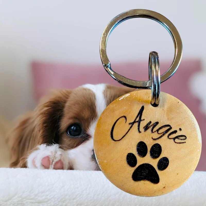 Médaille d'identification pour chien en Bois verni | motif patte