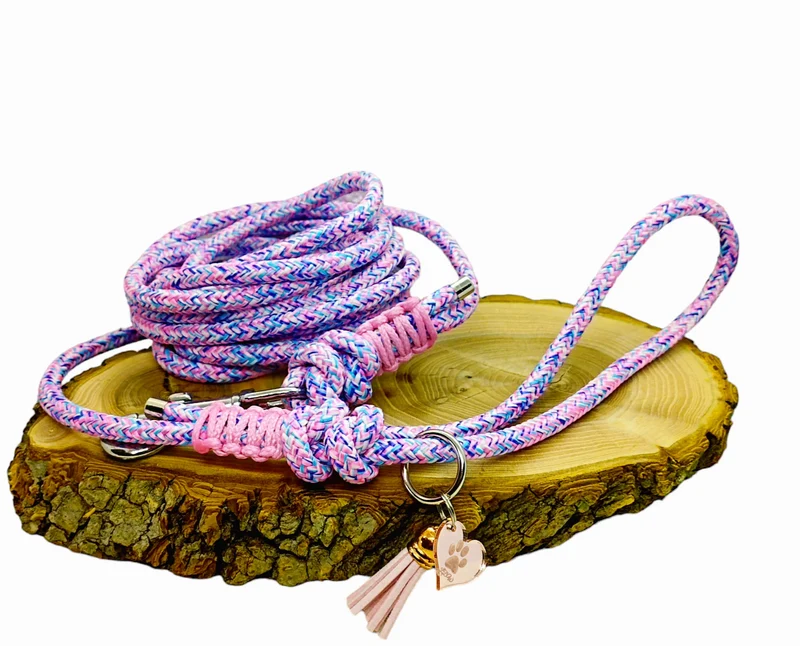 Laisse de wouf - Longe Mermaid rose 6mm - plusieurs longueurs