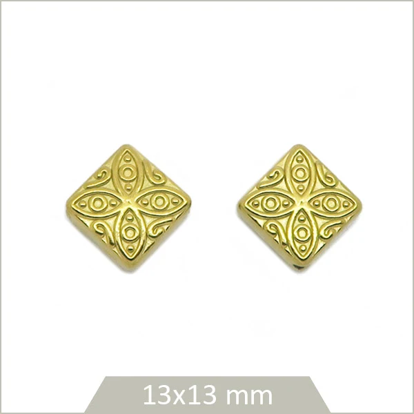 2 perles ethniques losanges en acier inoxydable doré