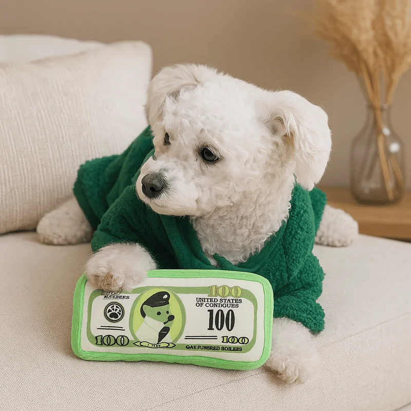 Peluche faux billets pour chien