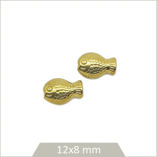 2 perles poissons en acier inoxydable doré