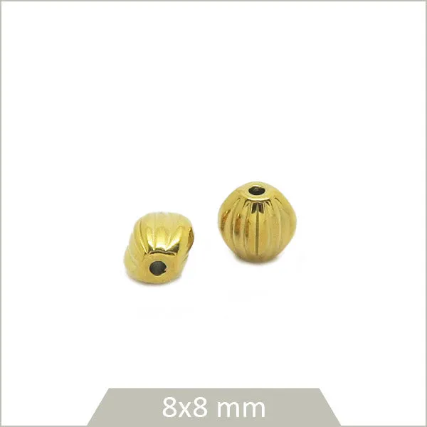 2 perles ovales vintage en acier inoxydable doré