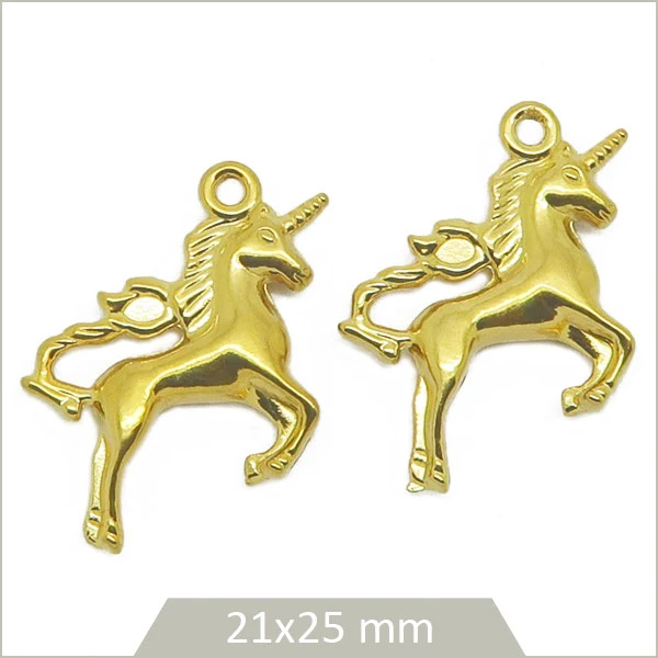 2 breloques licornes en acier inoxydable doré