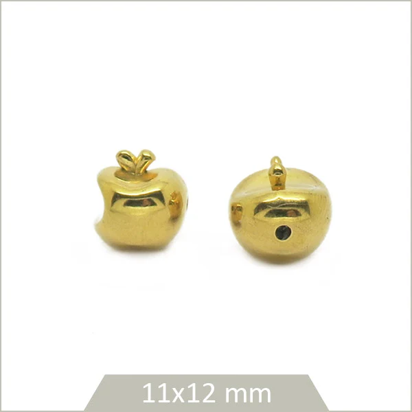 2 perles pommes croquées en acier inoxydable doré