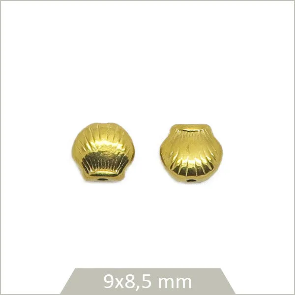 2 perles coquillages acier inoxydable doré