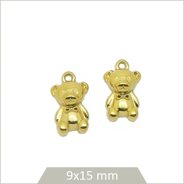 2 breloques ourson acier inoxydable doré