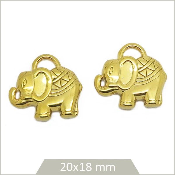 2 breloques éléphants éthniques en acier inoxydable doré