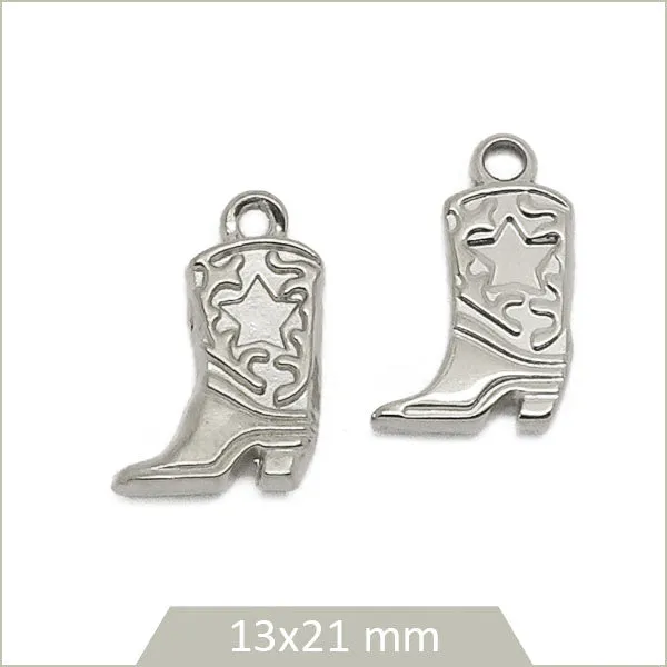 2 breloques santiags en acier inoxydable