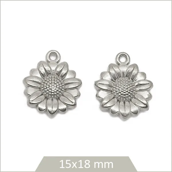 2 breloques tournesols en acier inoxydable