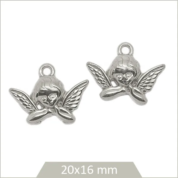 2 breloques anges en acier inoxydable